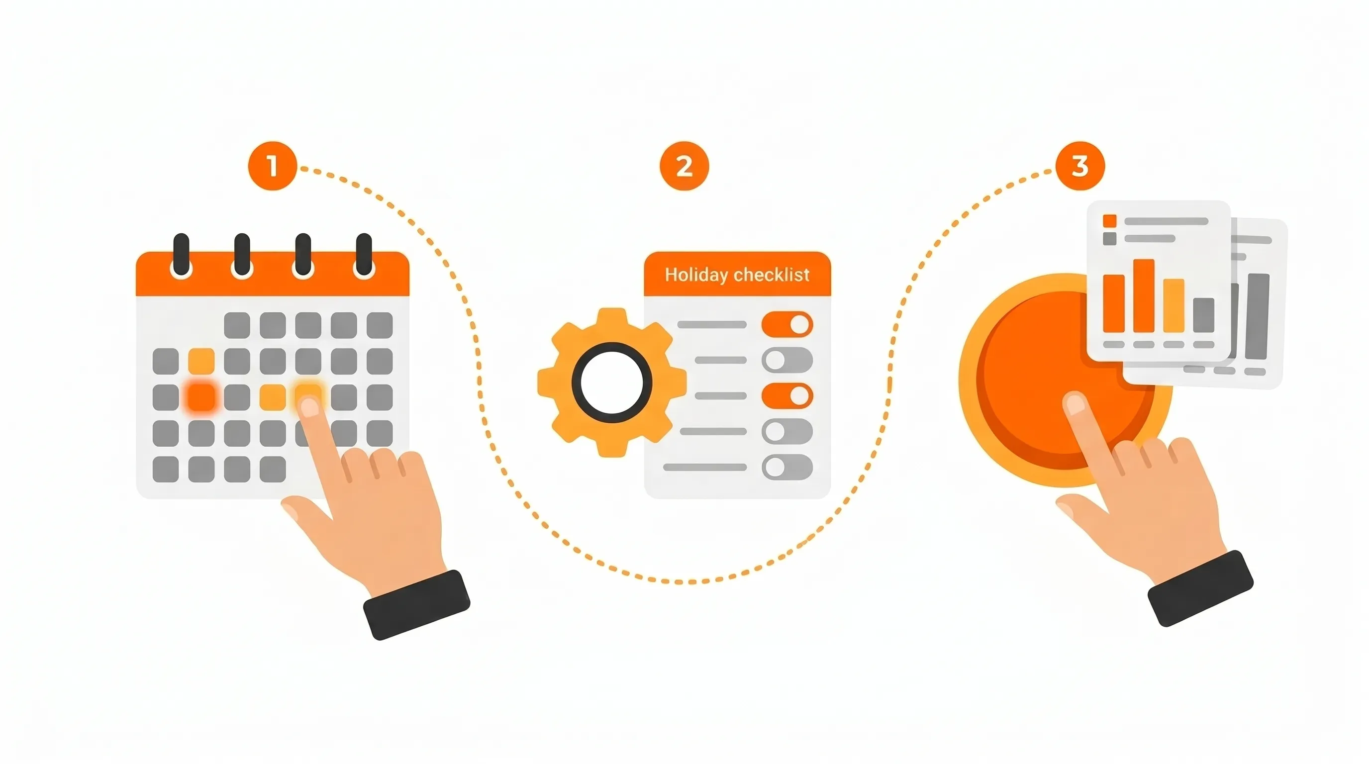Ilustração dos passos para usar a calculadora de dias trabalhados